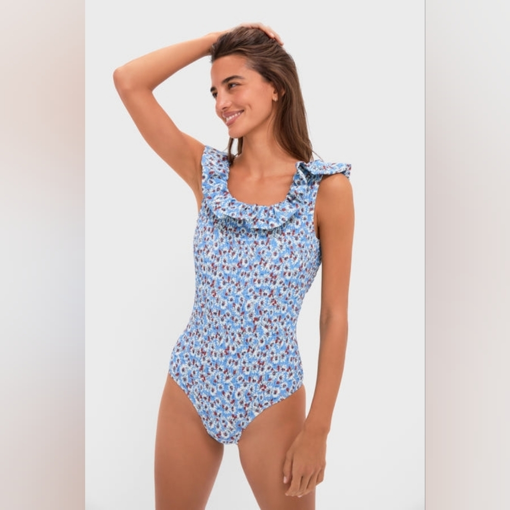 Sea New York Blue Whitney Print Flutter Sleeves One-Piece Swimsuit